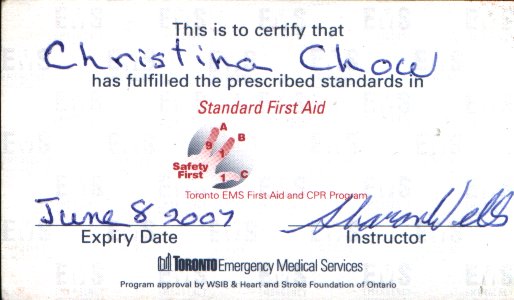 First Aid card